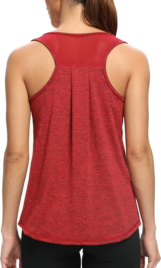 Workout Tops for Women Mesh Racerback Yoga Tank Tops Sleeveless Athletic Running Gym Shirts Black Red